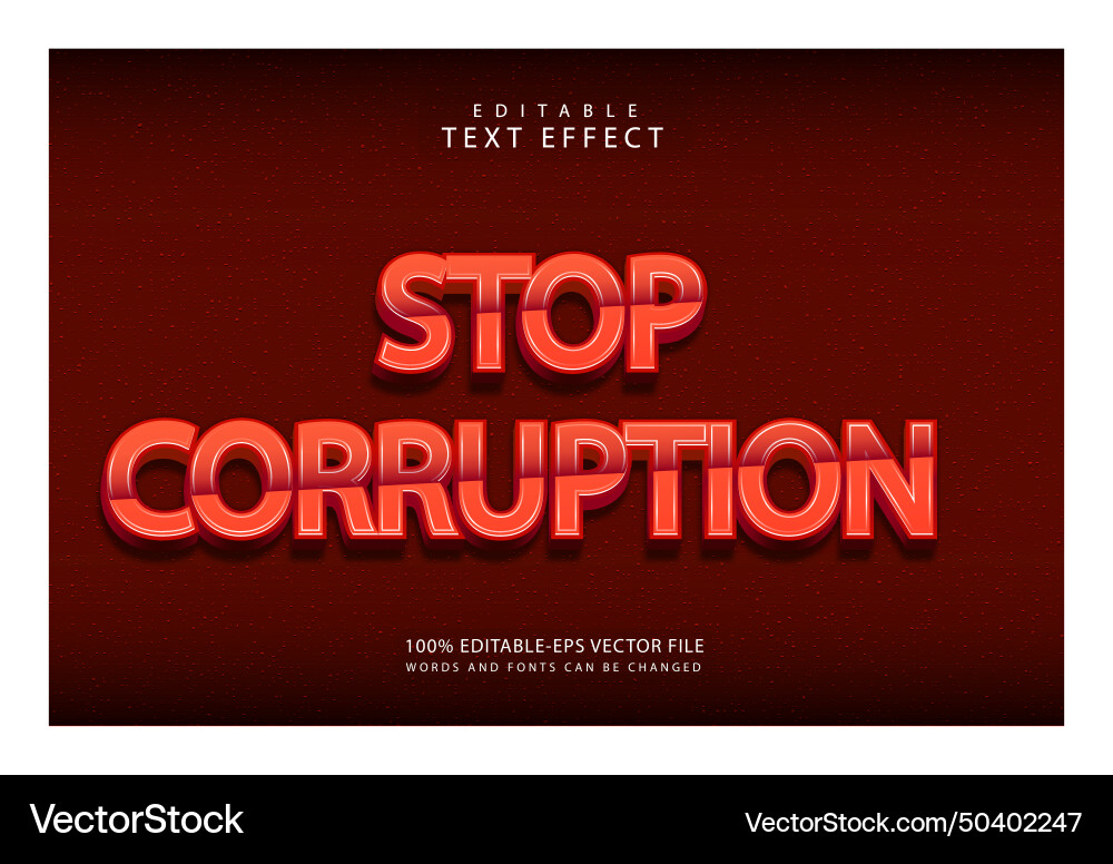 Stop corruption editable text effect 3 dimension Vector Image