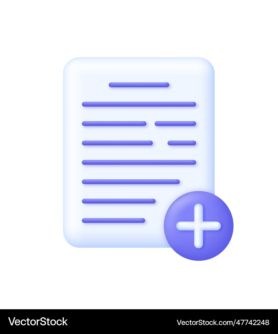 3d page plus icon add new document Vector Image