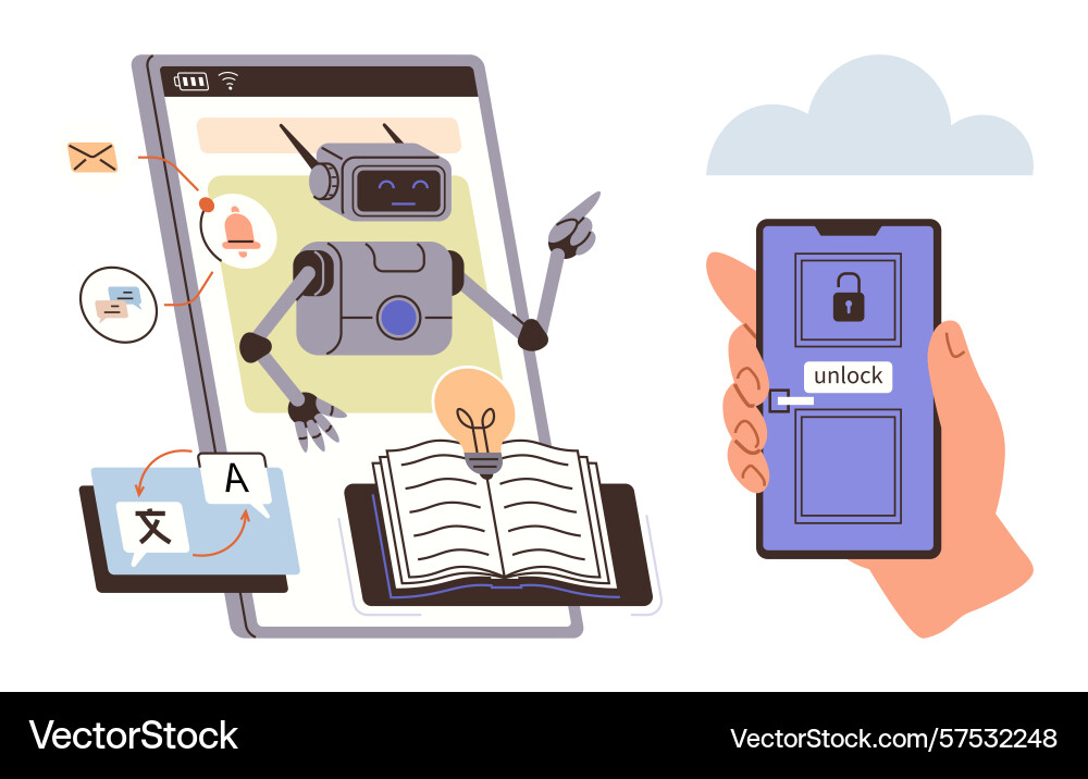 Artificial intelligence assisting learning Artificial intelligence assisting learning vector image