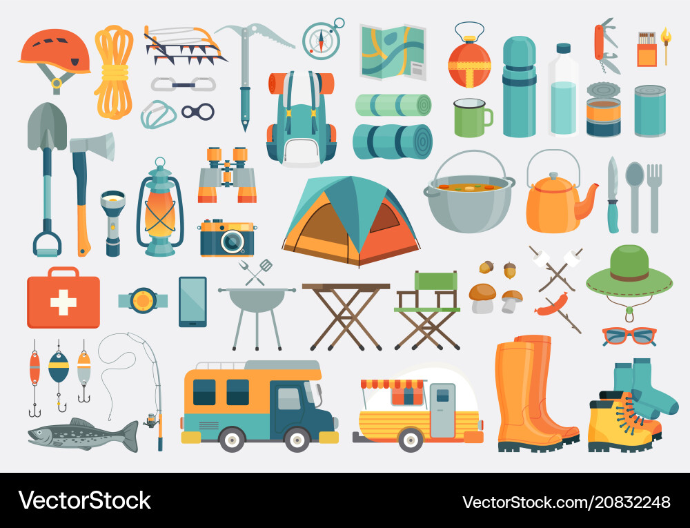 Camping set Royalty Free Vector Image - VectorStock