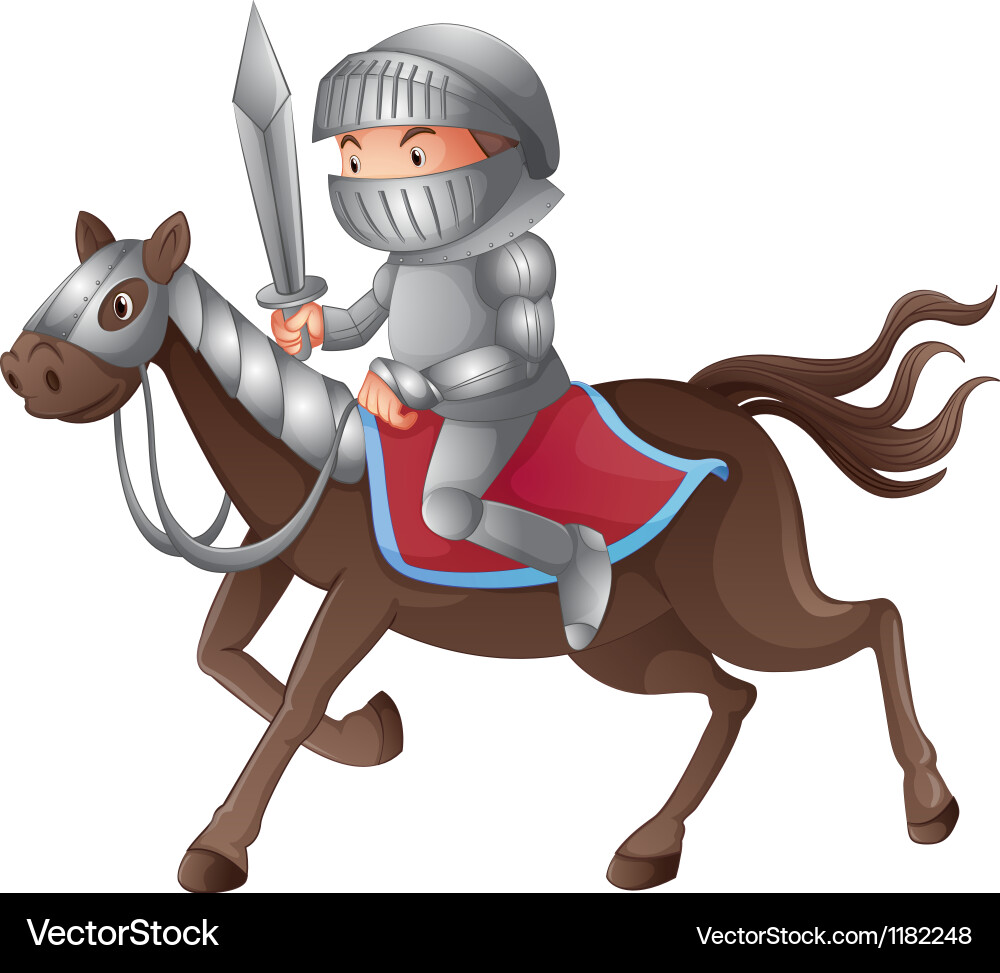 Cartoon Knight on Horse Vector Image