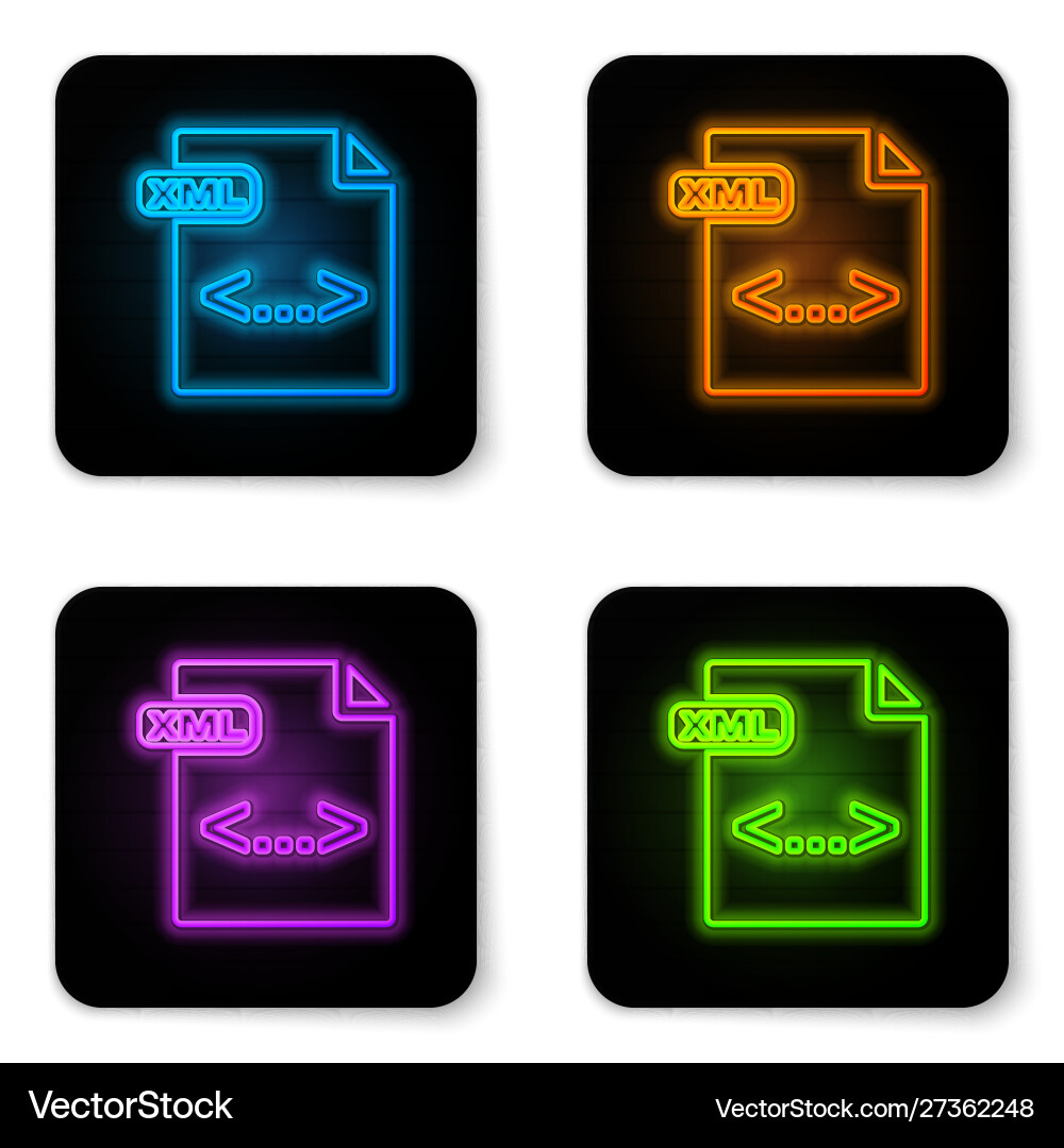Glowing neon xml file document download Glowing neon xml file document download vector image