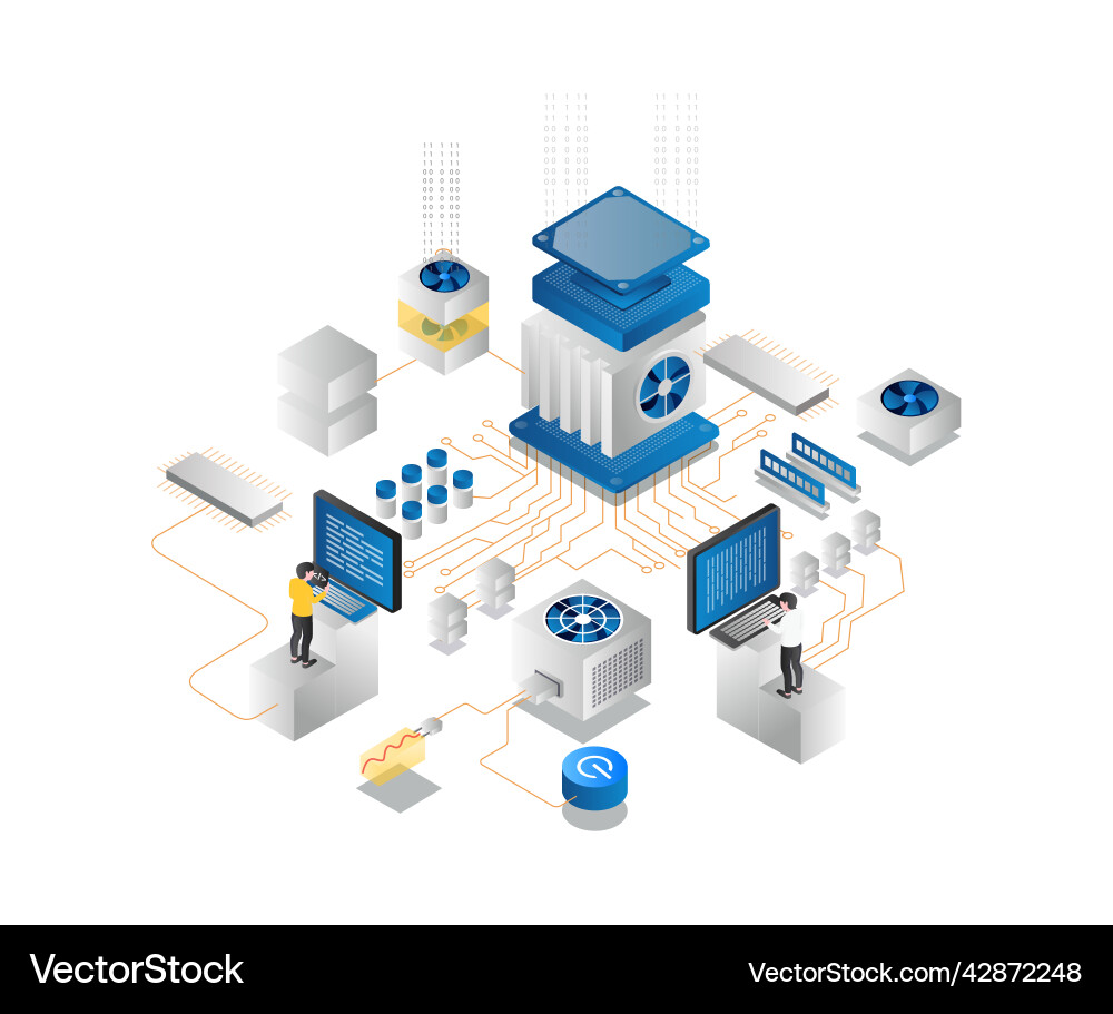 Isometric concept of a team programmers Isometric concept of a team programmers vector image