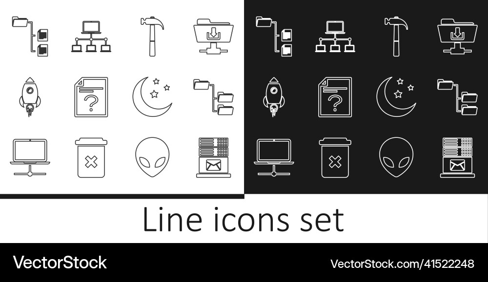 Set line mail server folder tree hammer unknown Set line mail server folder tree hammer unknown vector image
