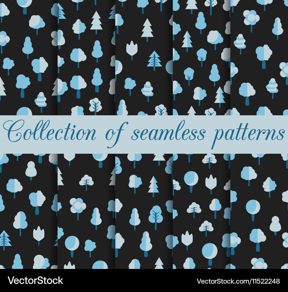 Set of seamless patterns with trees in a flat styl Vector Image