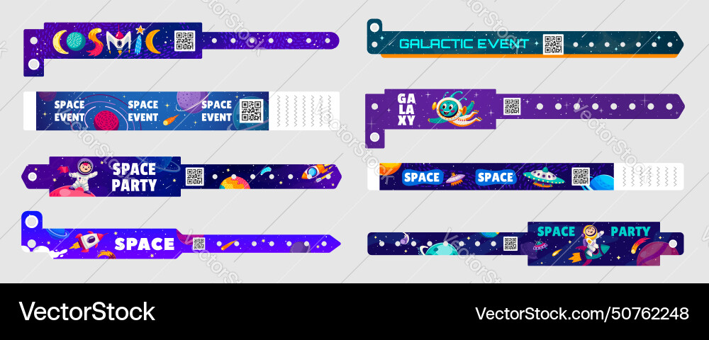 Space party paper bracelets with characters set Vector Image