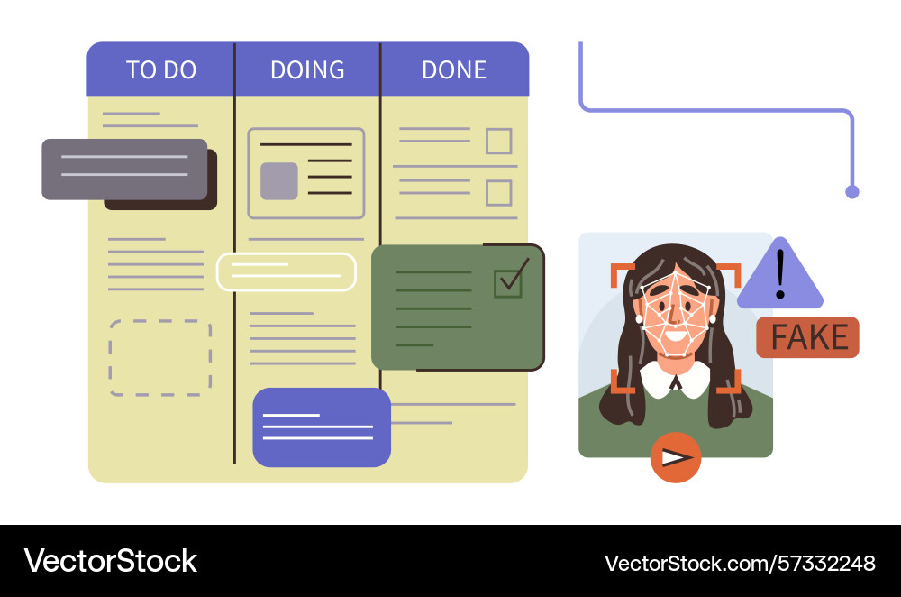 Task management workflow with ai deepfake Task management workflow with ai deepfake vector image