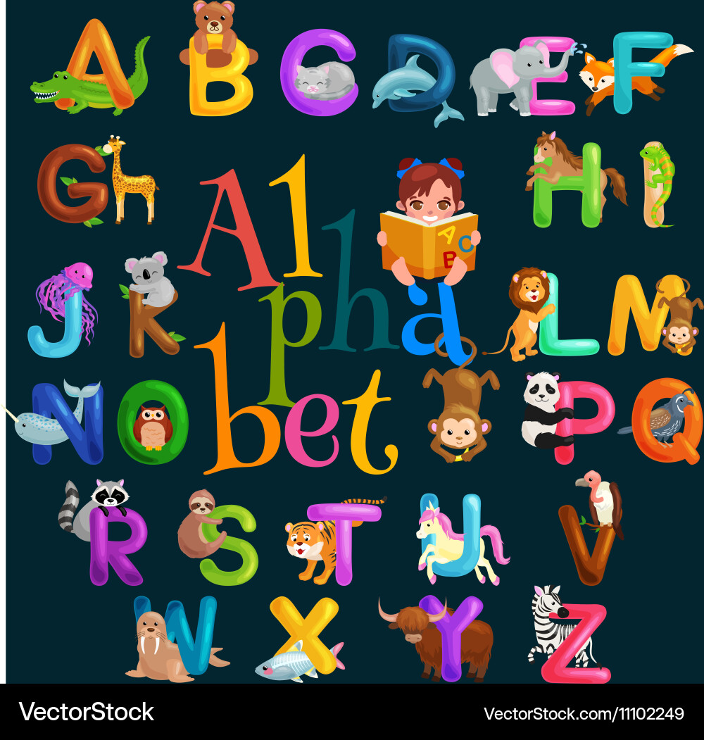 Animals alphabet set for kids abc education vector image