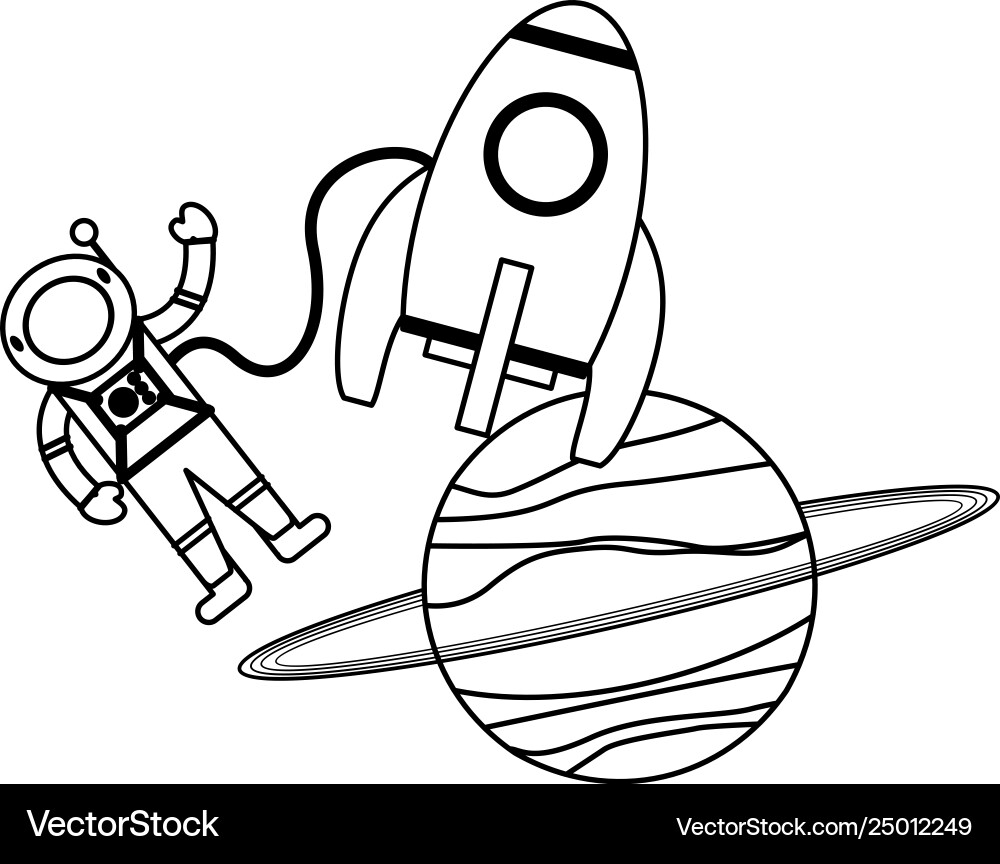 Astronaut and spaceship rocket with planet vector image