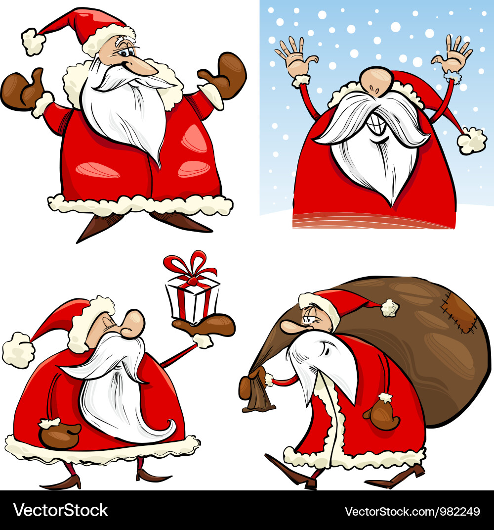 Cartoon christmas santa clauses set Vector Image