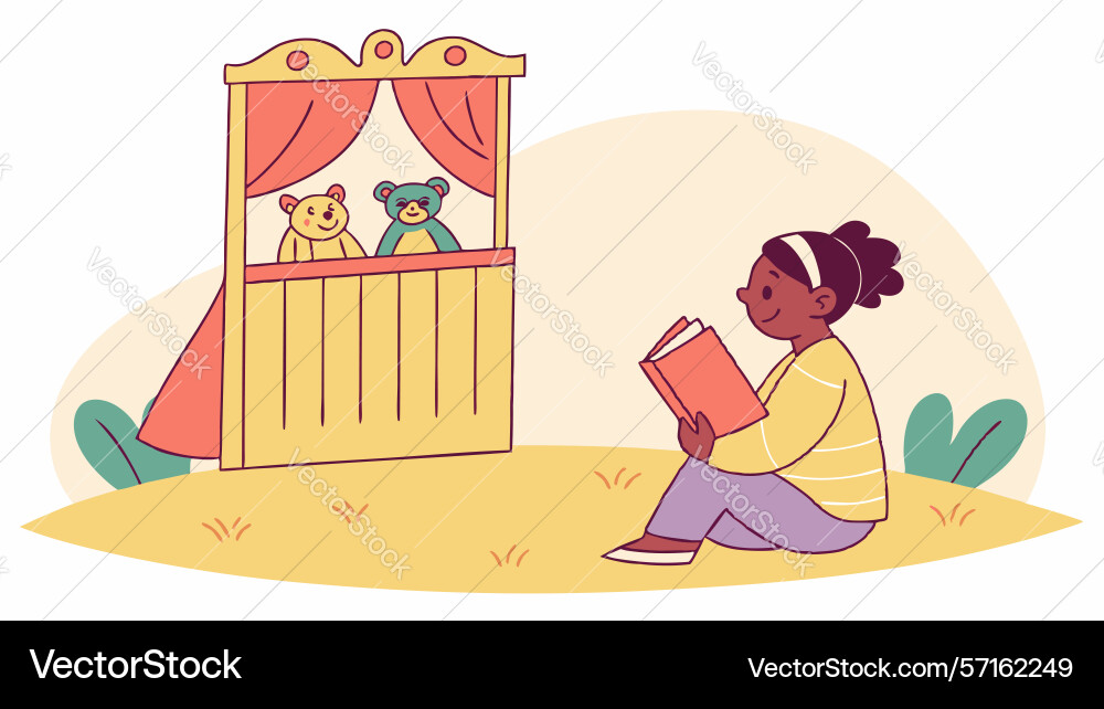 Child enjoying an imaginative puppet show design Vector Image