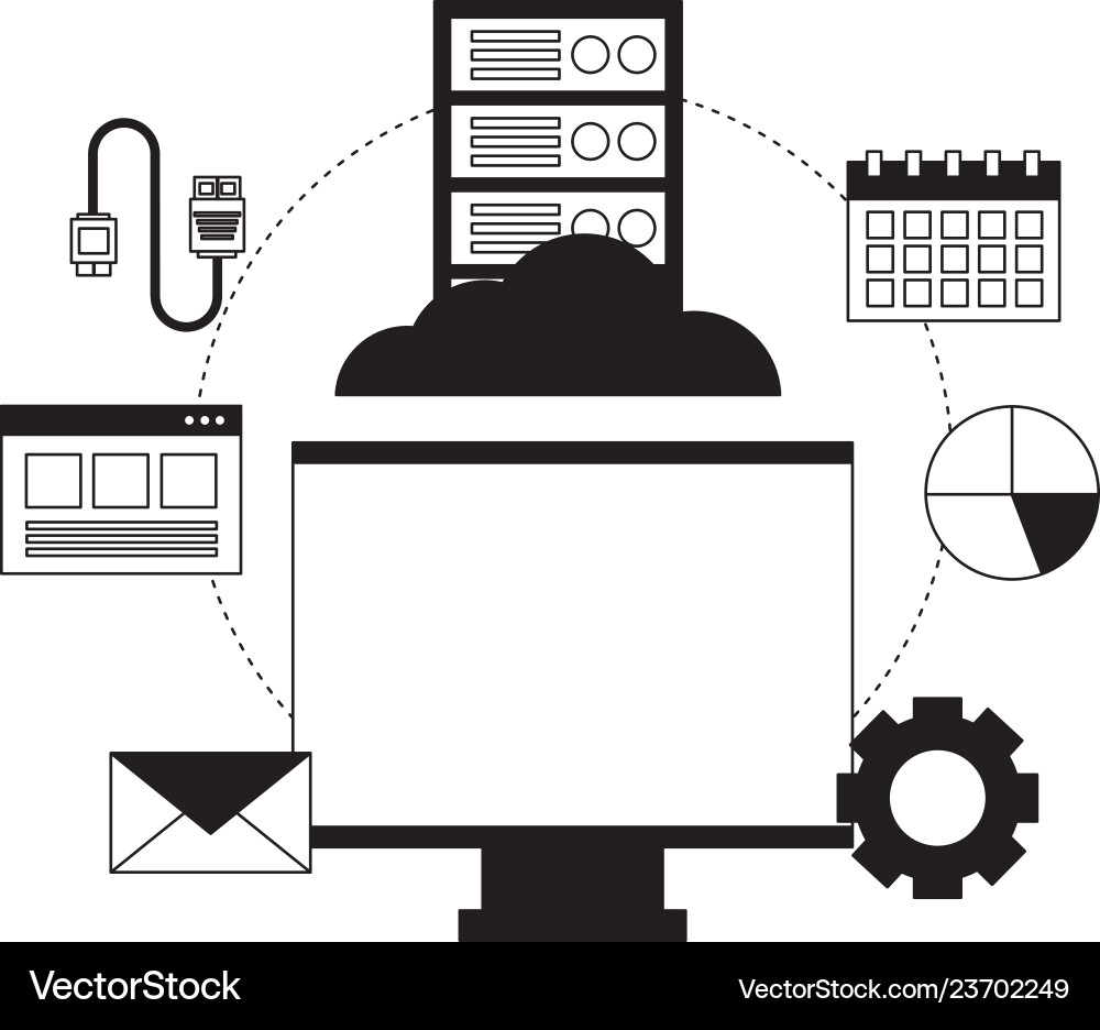 Cloud computing monitor cpu connection Cloud computing monitor cpu connection Vector Image