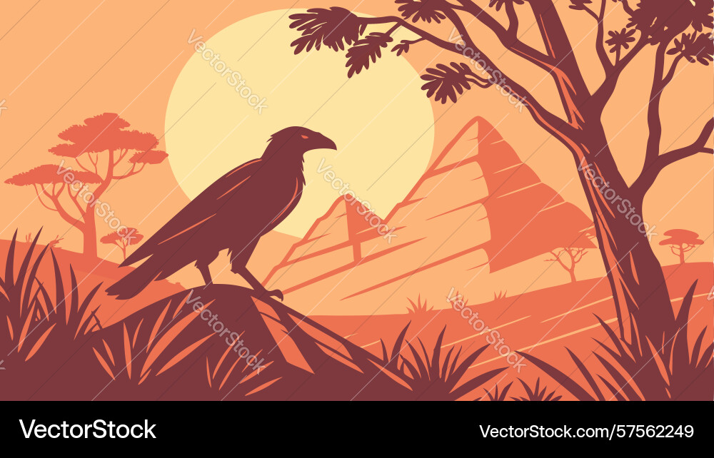 Falcon perched before pyramids design generative vector image