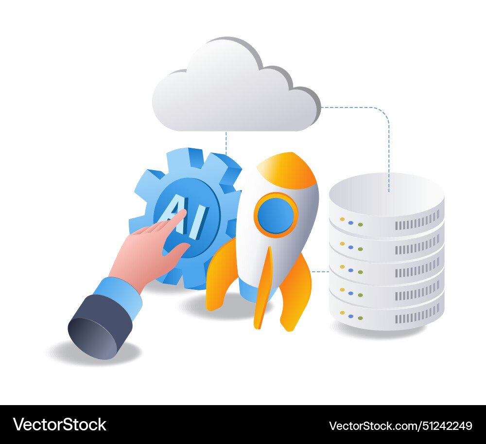 Launching artificial intelligence cloud server vector image