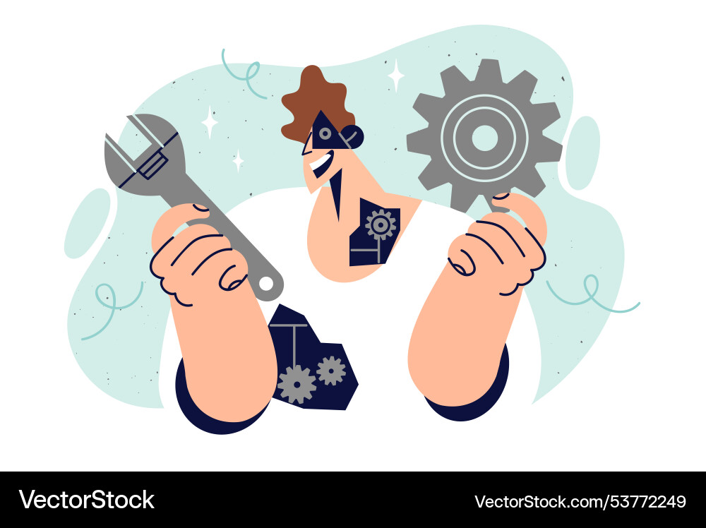 Man cyborg with implanted robot parts replacing Man cyborg with implanted robot parts replacing vector image