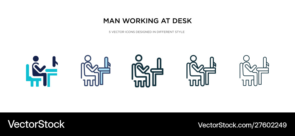 Man working at desk icon in different style two Man working at desk icon in different style two vector image