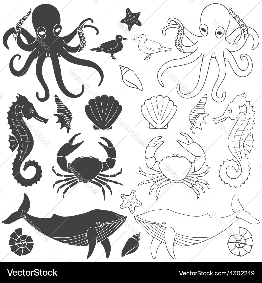 Sea animals Royalty Free Vector Image - VectorStock