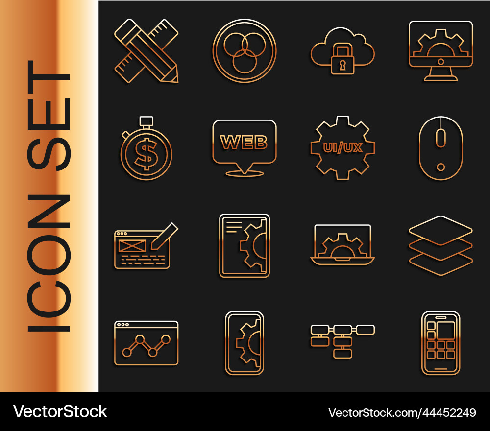 Set line mobile apps layers computer mouse Vector Image