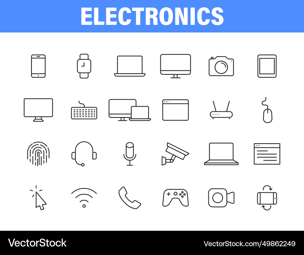 Set of 24 electronics web icons in line style Set of 24 electronics web icons in line style Vector Image