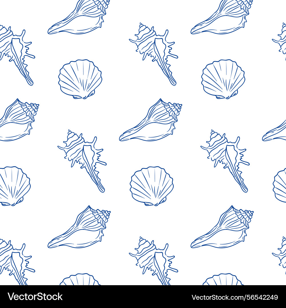 Shells in a simple repeating pattern on white Shells in a simple repeating pattern on white vector image
