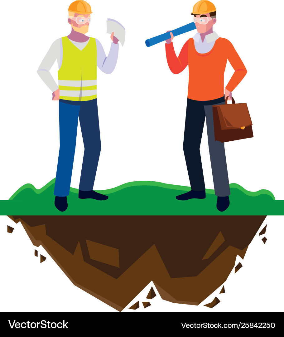 Architect builder with constructor workers Vector Image