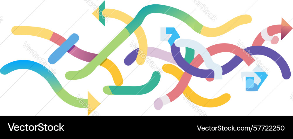 Curving and crossing arrows representing complex vector image