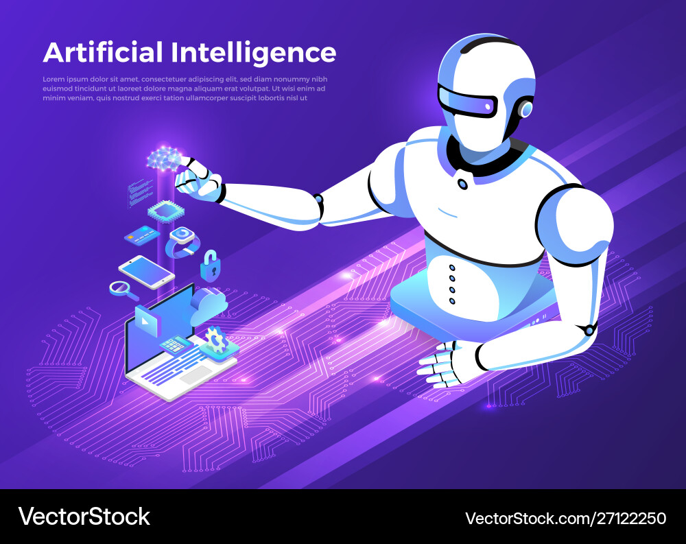 Isometric artificial intelligence ai vector image