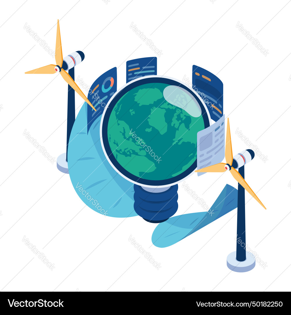 Isometrische Welt innerhalb von Glühbirne angetrieben durch Wind Isometrische Welt innerhalb von Glühbirne angetrieben durch Wind vektorbild