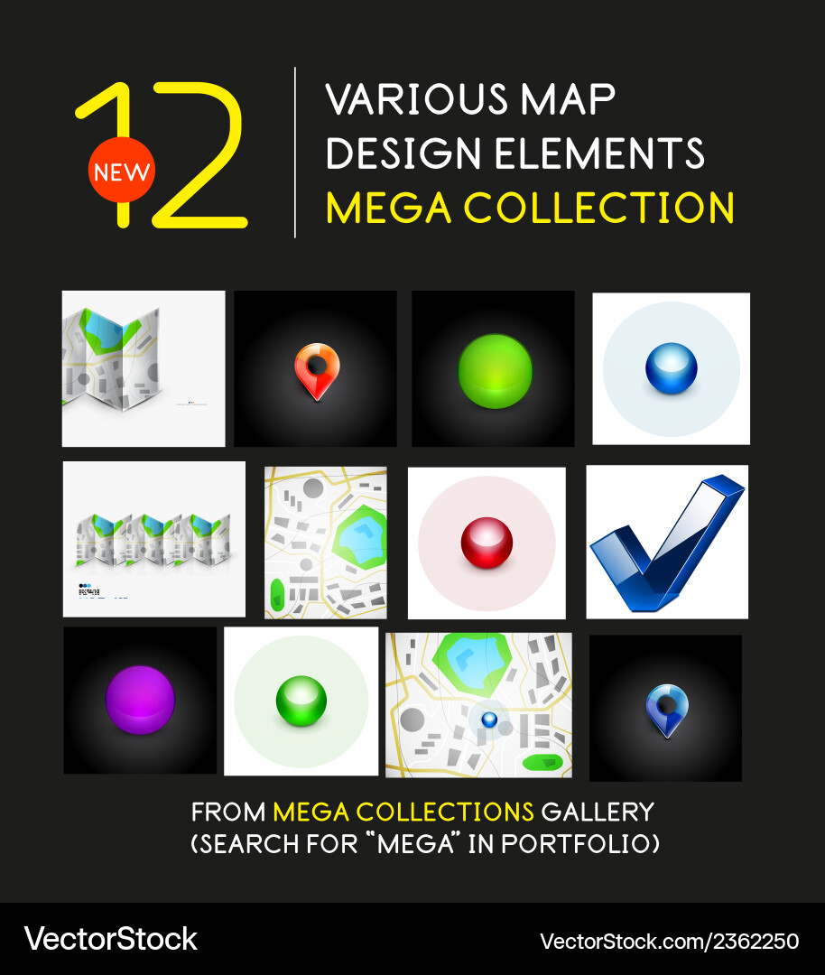 Mega collection of map design elements vector image