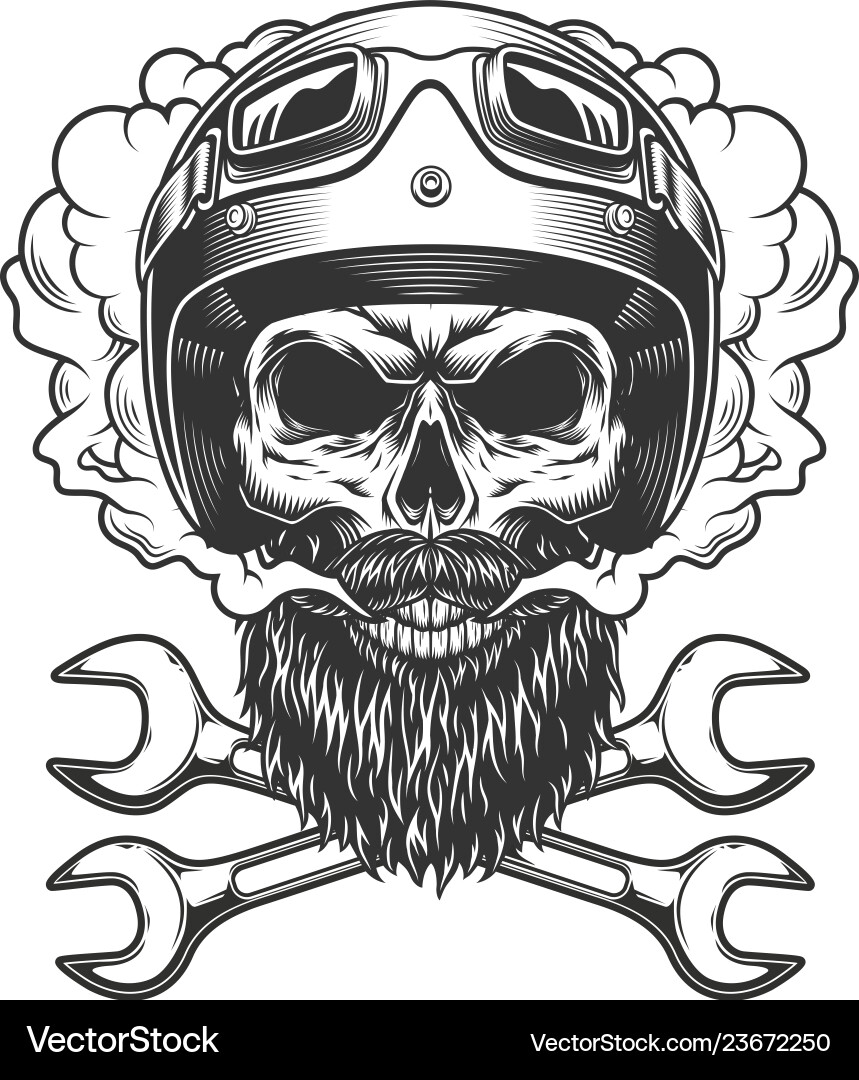 Motorcycle Skull with Goggles & Wrench Vector Image
