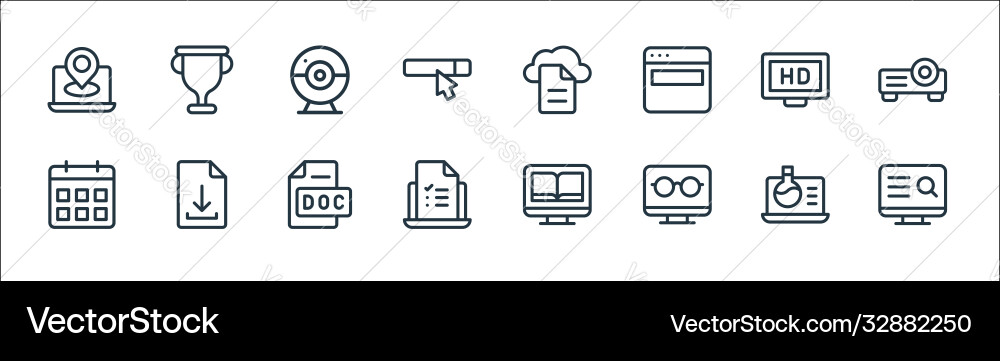 Online learning line icons linear set quality Online learning line icons linear set quality vector image