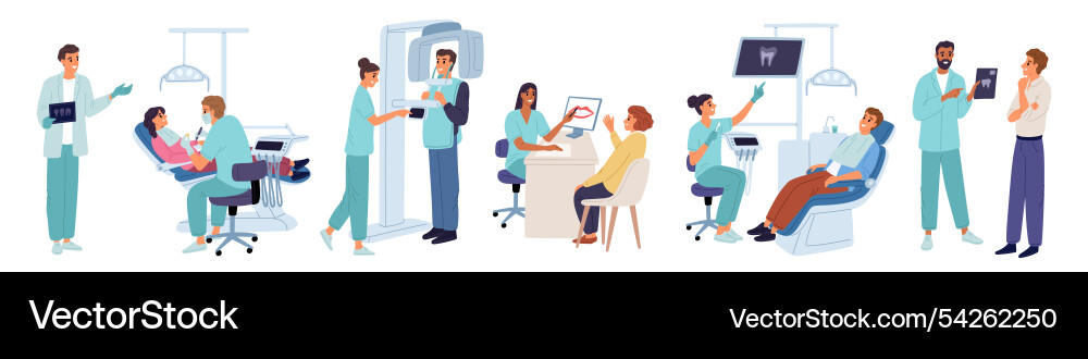 Patients in dental office dentists treat people Patients in dental office dentists treat people vector image