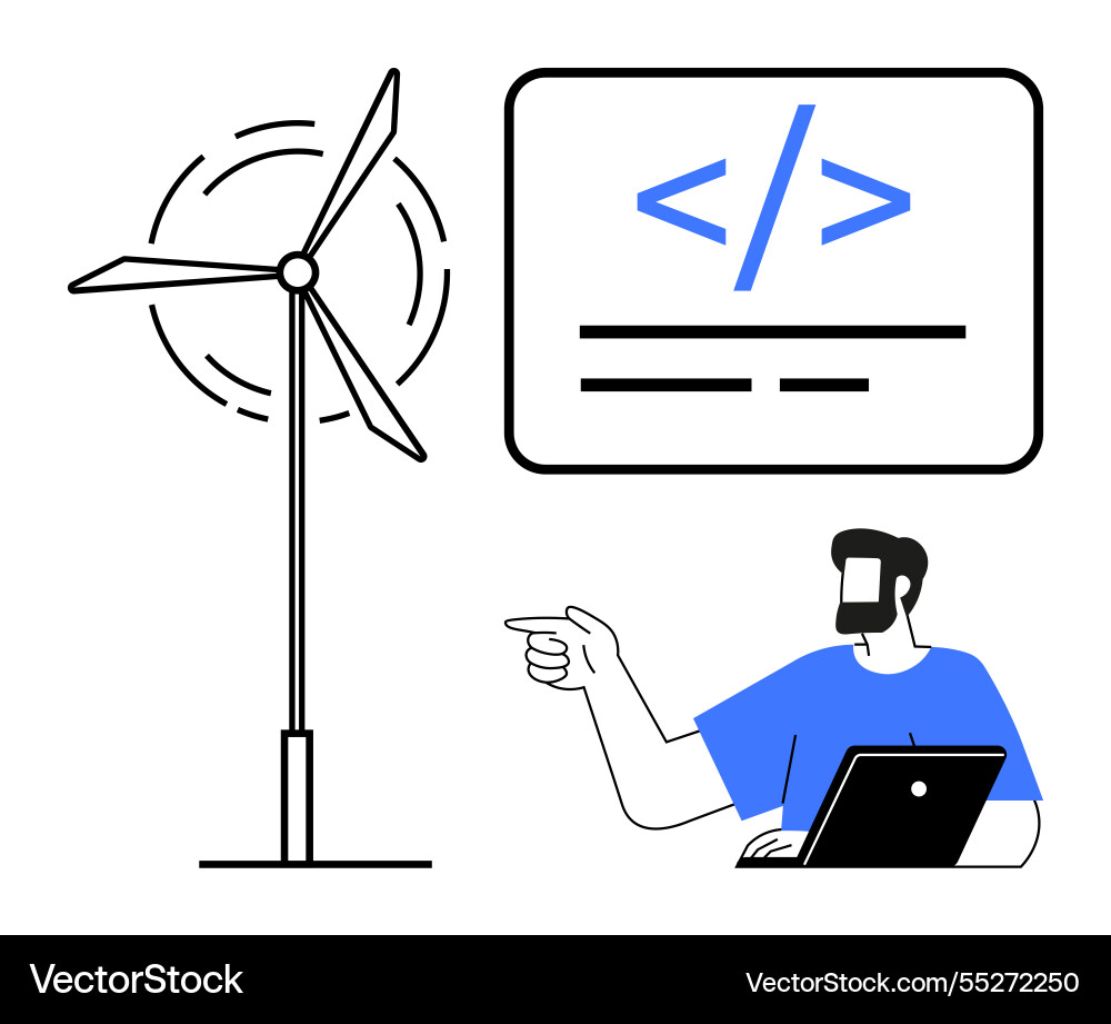 Renewable energy and coding concept with wind Renewable energy and coding concept with wind vector image