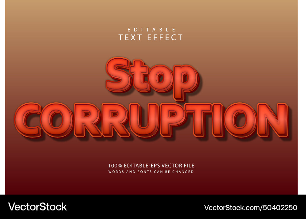 Stop corruption editable text effect 3 dimension Stop corruption editable text effect 3 dimension Vector Image