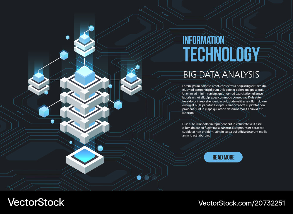 Concept of big data processing isometric Concept of big data processing isometric vector image