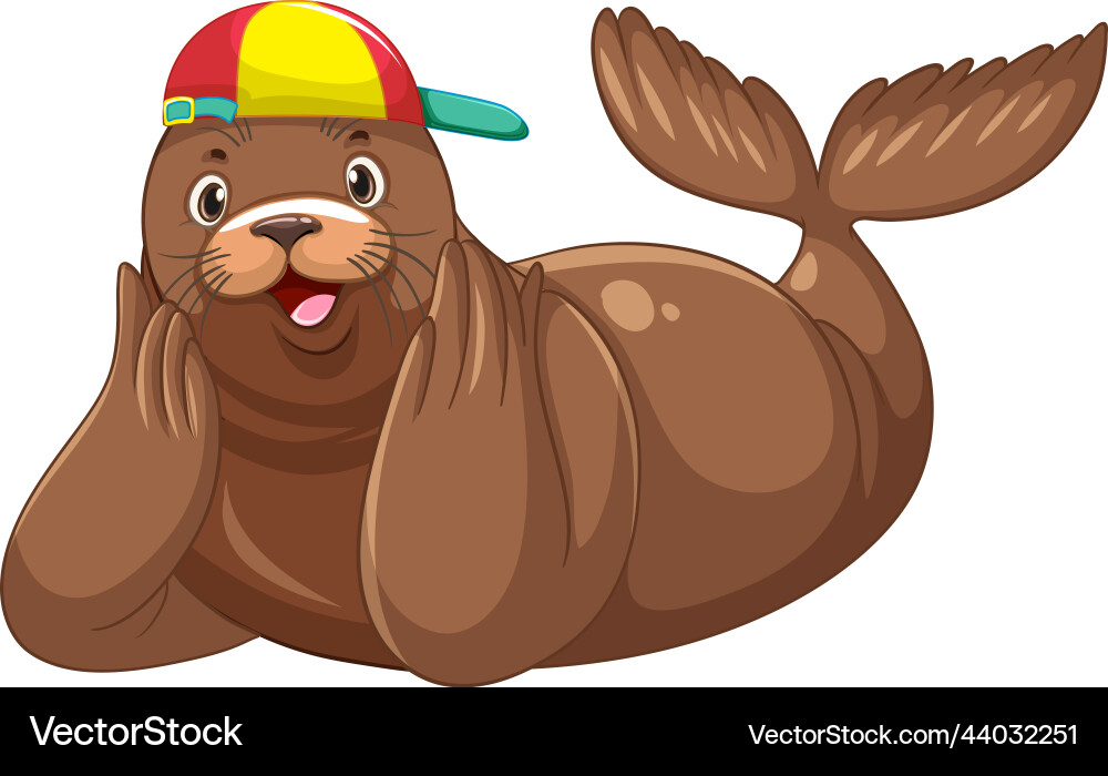 Cute sea lion wearing cap on white background Cute sea lion wearing cap on white background vector image