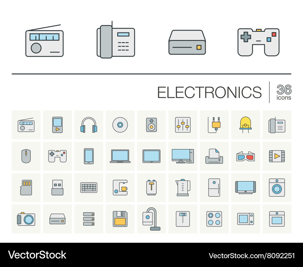 Electronics and multimedia color icons vector image