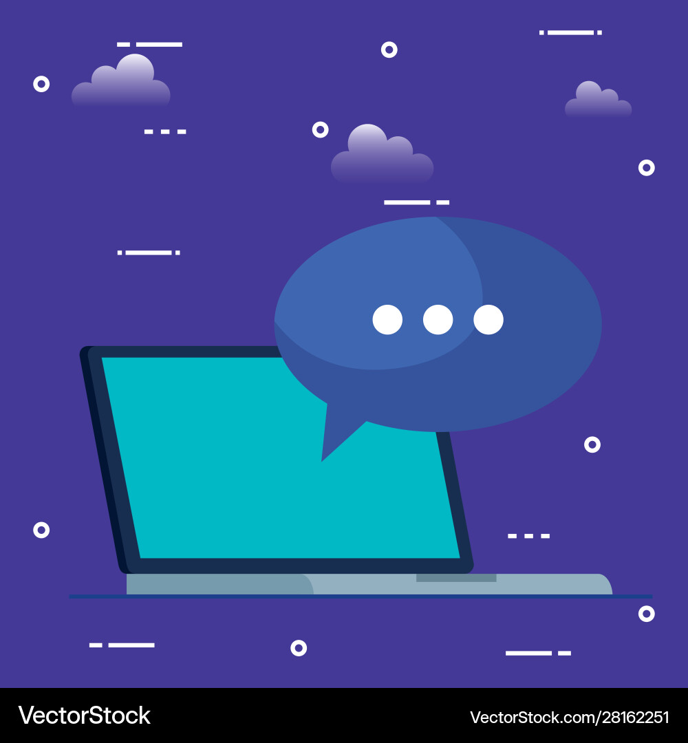 Laptop computer with speech bubble isolated icon Vector Image