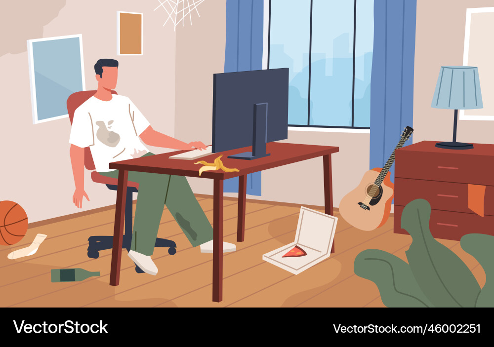 Lazy man at home guy leading sedentary Lazy man at home guy leading sedentary vector image