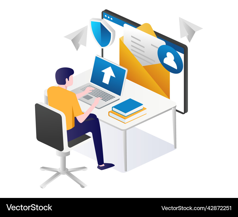 Man is sending and dealing email Vector Image