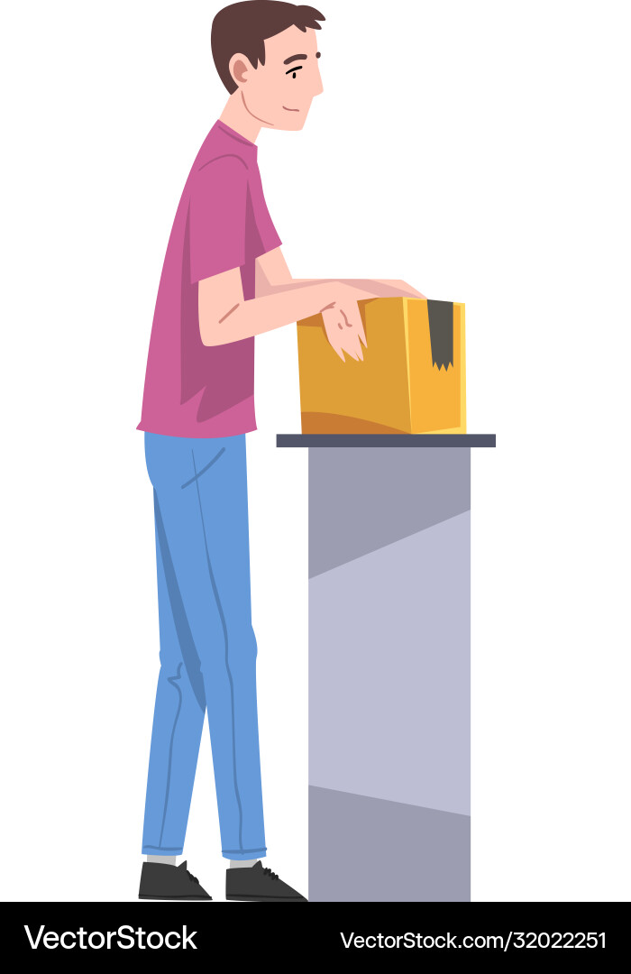 Man standing at table checking cardboard box Man standing at table checking cardboard box vector image
