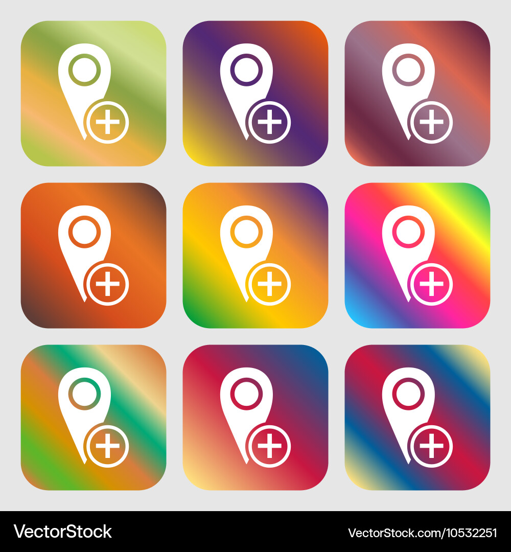 Map pointer icon sign nine buttons with bright vector image