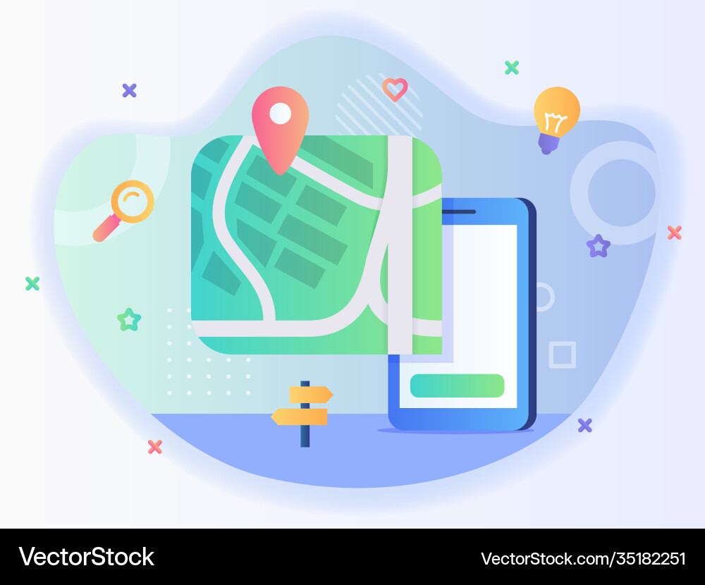Map pointer location on smartphone screen concept Map pointer location on smartphone screen concept vector image