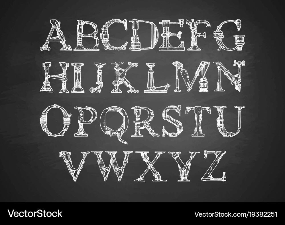 Mechanical Letter Set on Chalkboard Vector Image