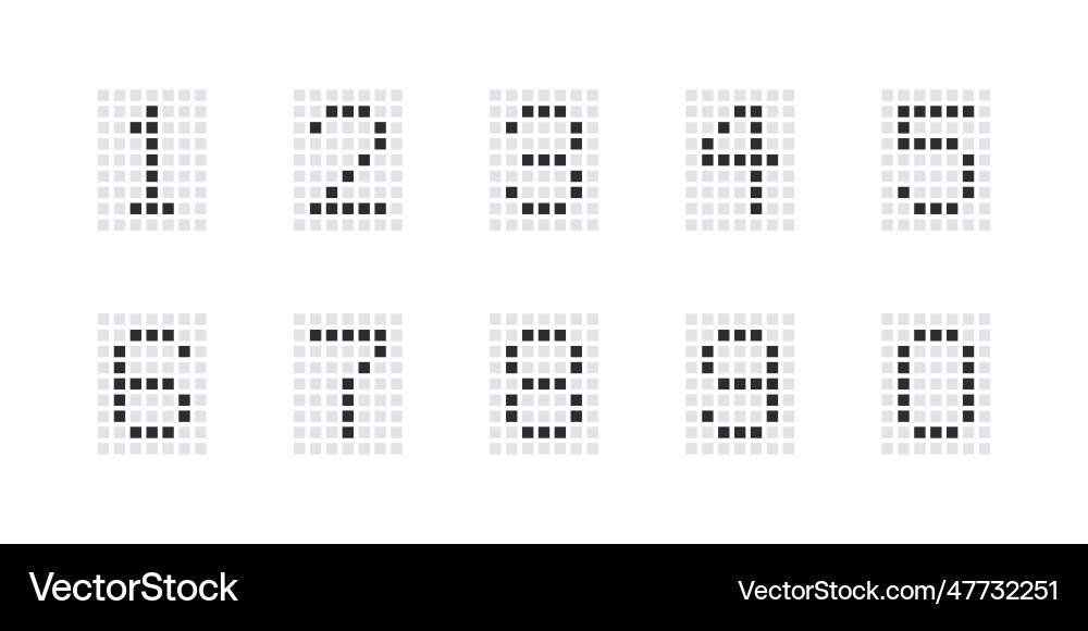 Numbers in pixel style from zero to nine vector image