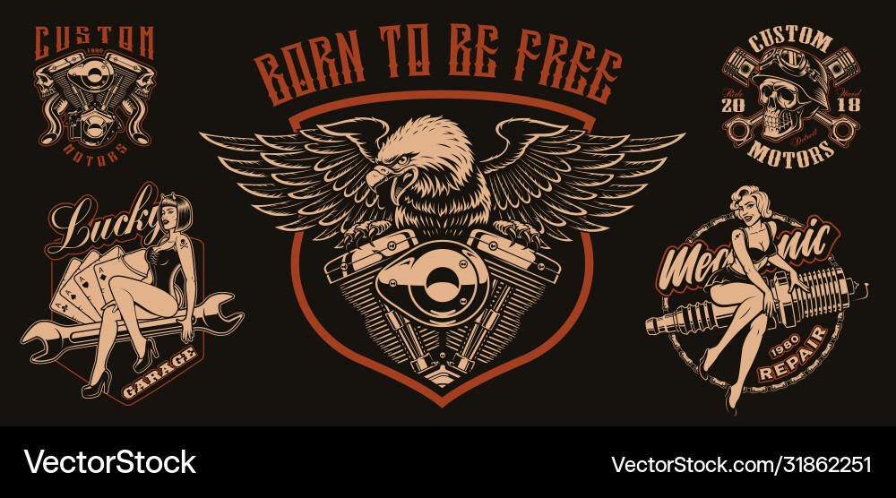 Retro Biker Patch Set vector image