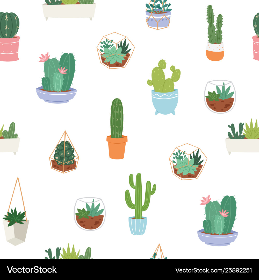 Seamless pattern with different cactus Seamless pattern with different cactus vector image