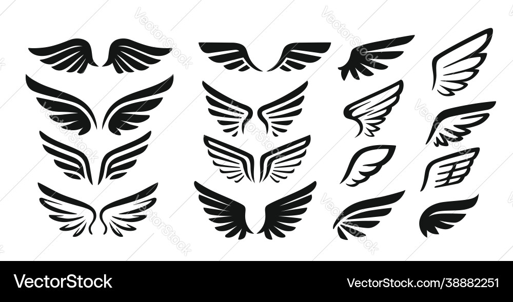 Set black wings icons logos Set black wings icons logos vector image