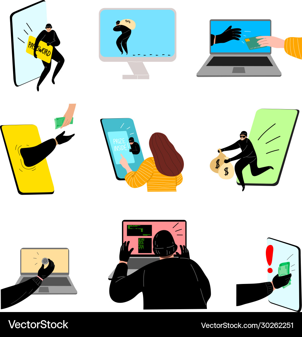 Set hacking internet social network concept Set hacking internet social network concept vector image