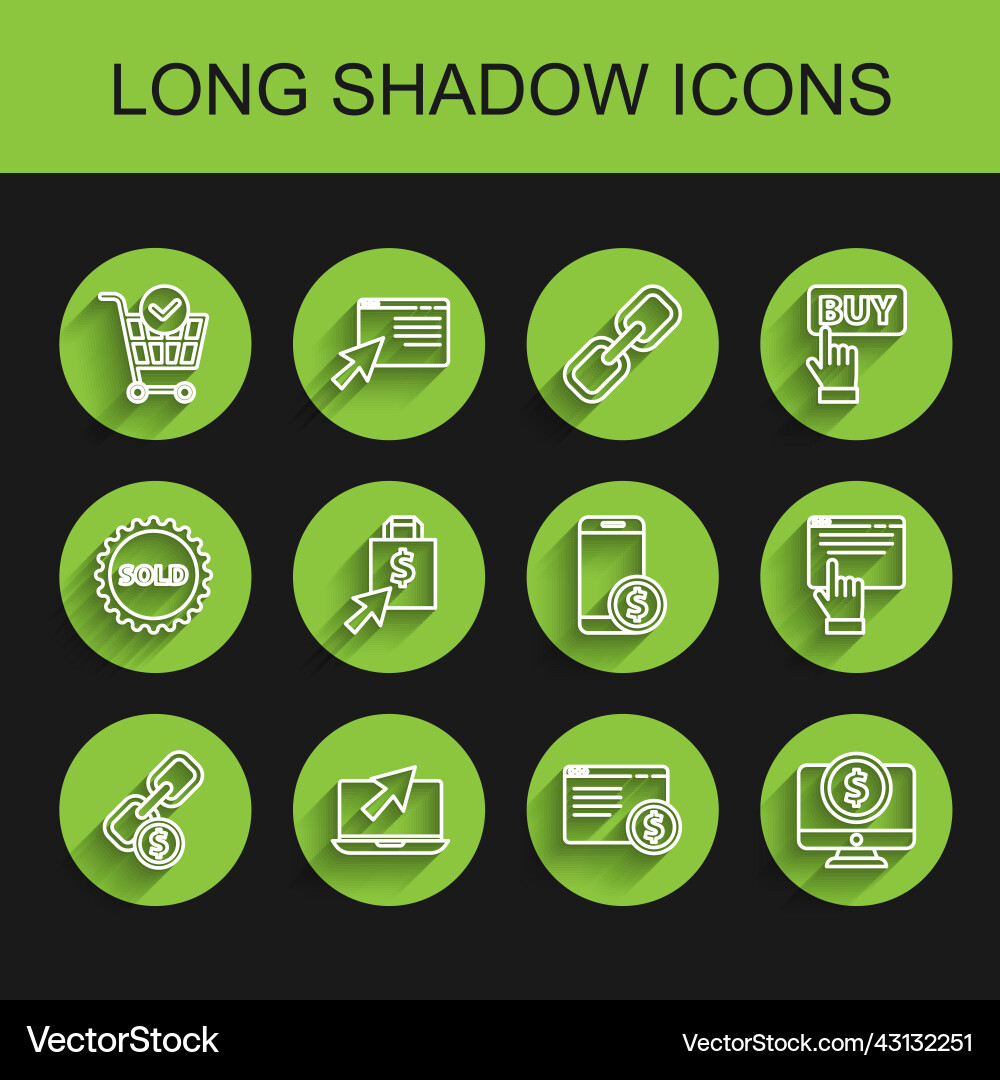 Set line chain link and coin laptop cursor Vector Image